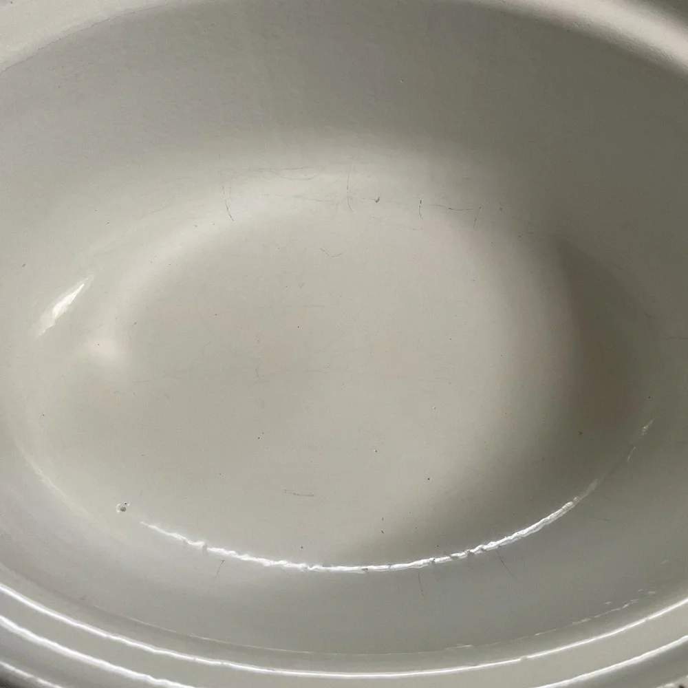 Vintage DRU Holland Enamel Cast Iron Mini Casserole White Dish No Lid